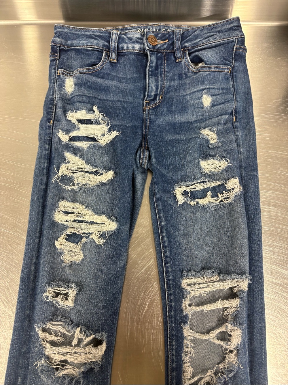 American Eagle Outfitters Dark Blue Distressed Skinny Jeans